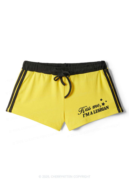 Kiss Me Im A Lesbian Pride Y2K Drawstring Mini Shorts Cherrykitten