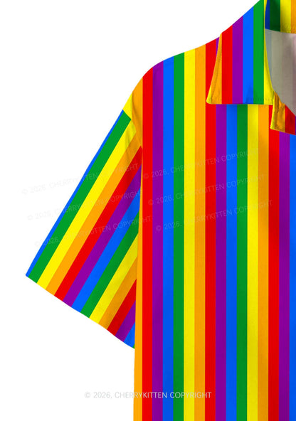 Rainbow Flag Pride Y2K Print Hawaiian Shirt Cherrykitten