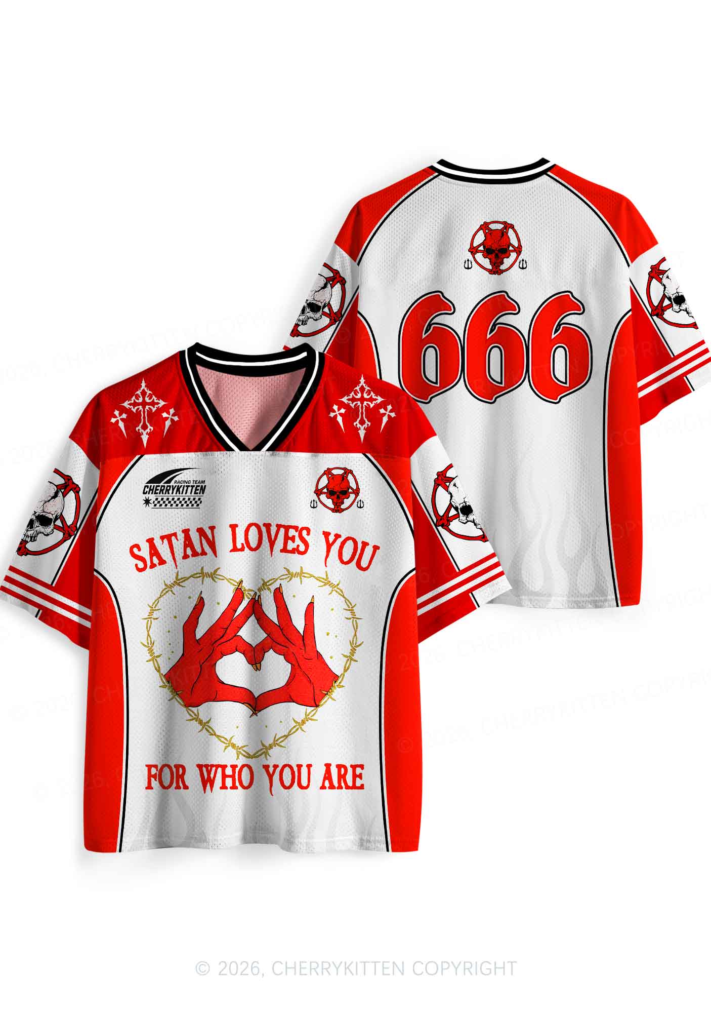 Halloween Satan Loves You Heart Y2K Sport Jersey Shirts Cherrykitten