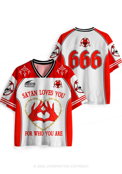 Halloween Satan Loves You Heart Y2K Sport Jersey Shirts Cherrykitten