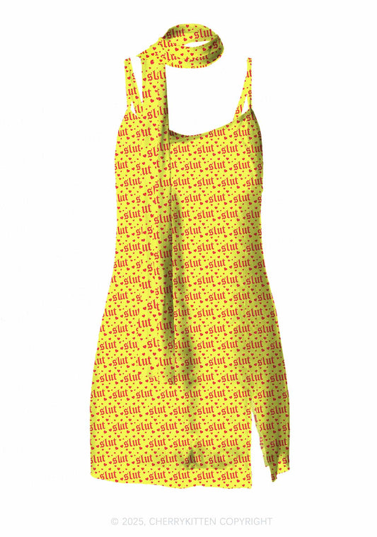Yellow Slxt Y2K Mesh Slip Dress Cherrykitten