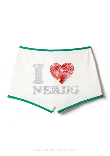 Rhinestone I Love Nerds Y2K Booty Shorts Cherrykitten
