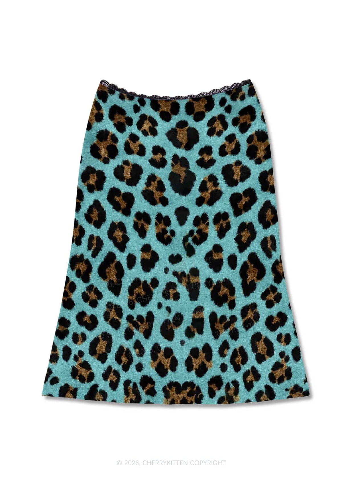 Mint Green Leopard Y2K Print Midi Skirt Cherrykitten
