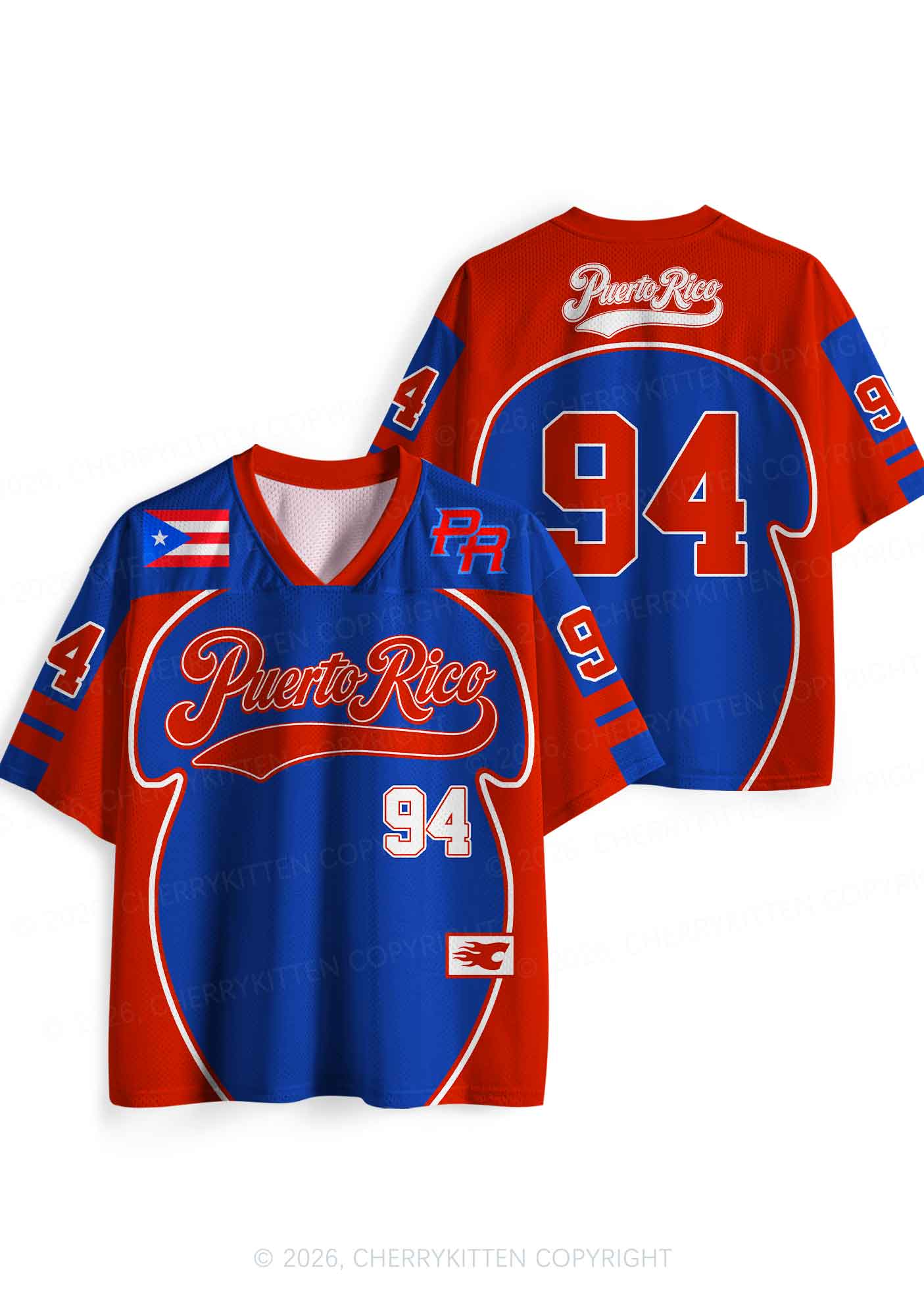 Red Blue Color Block PR Y2K Sport Jersey Shirts Cherrykitten