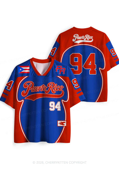 Red Blue Color Block PR Y2K Sport Jersey Shirts Cherrykitten