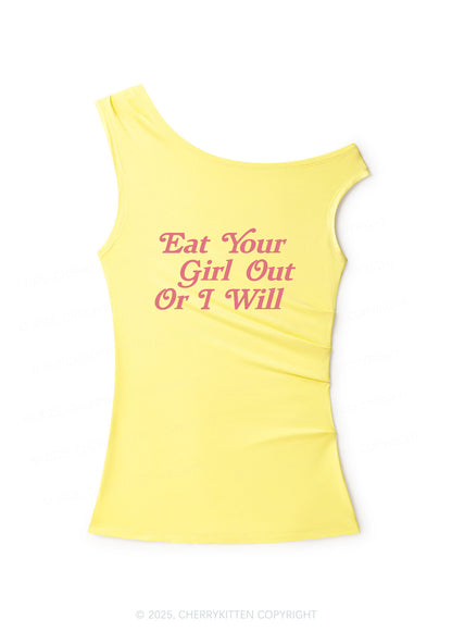 Eat Your Girl Out Pride Y2K Off Shoulder Tank Top Cherrykitten