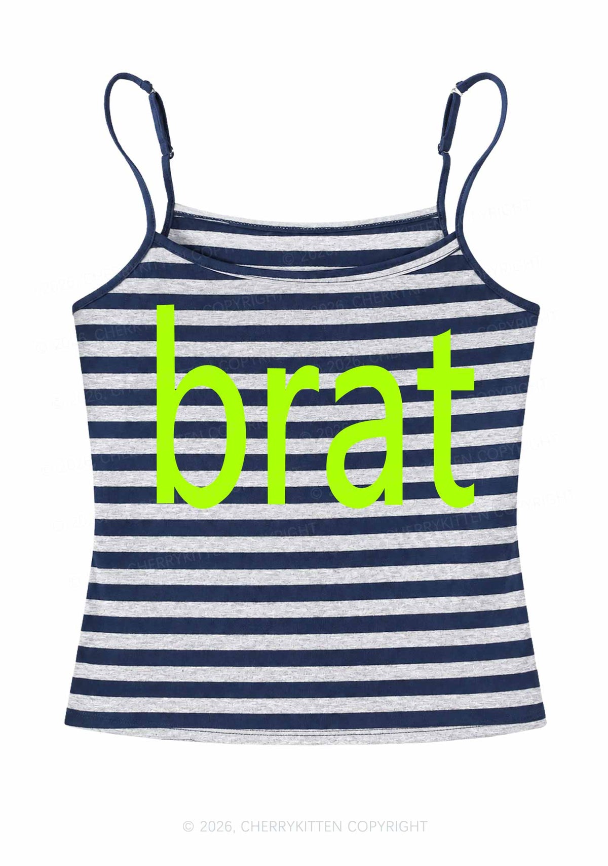 Green Brat Y2K Navy Grey Striped Spaghetti Strap Cami Cherrykitten