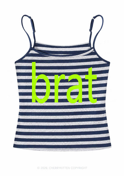 Green Brat Y2K Navy Grey Striped Spaghetti Strap Cami Cherrykitten