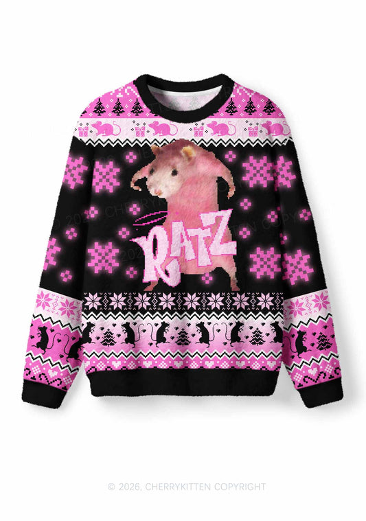 Hot Pink Ratz Y2K Christmas Knit Sweatshirt Cherrykitten