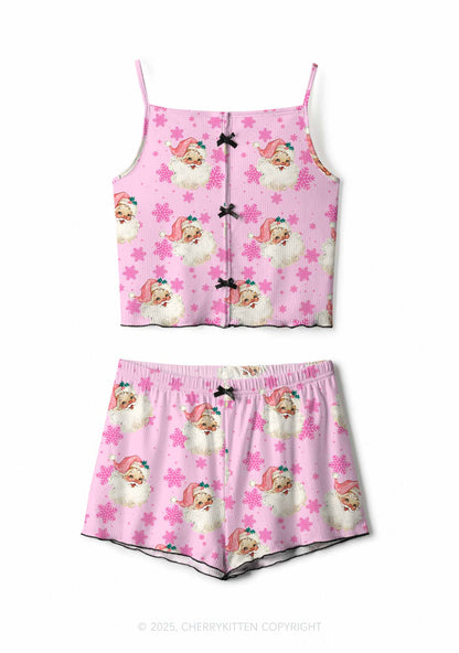 Christmas Pink Santa Y2K Print Cami Shorts Pajama Set Cherrykitten