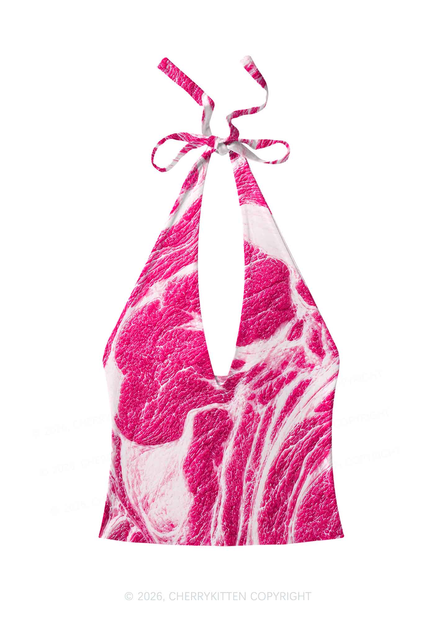 Halloween Pink Beef Texture Y2K Print Halter Deep V Neck Cami Cherrykitten