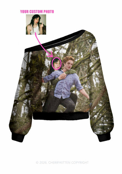 Custom Face Y2K Off Shoulder Knit Sweatshirt Cherrykitten
