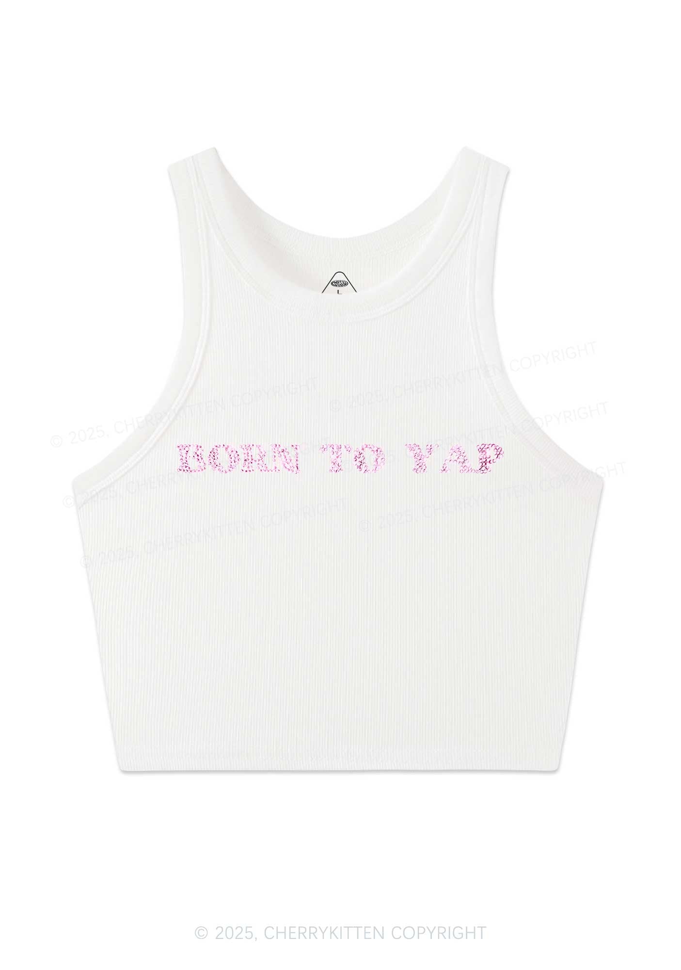 Rhinestone Born To Yap Y2K Crop Tank Top Cherrykitten