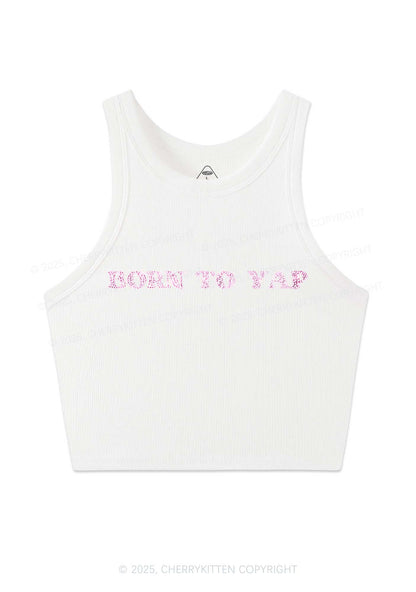 Rhinestone Born To Yap Y2K Crop Tank Top Cherrykitten