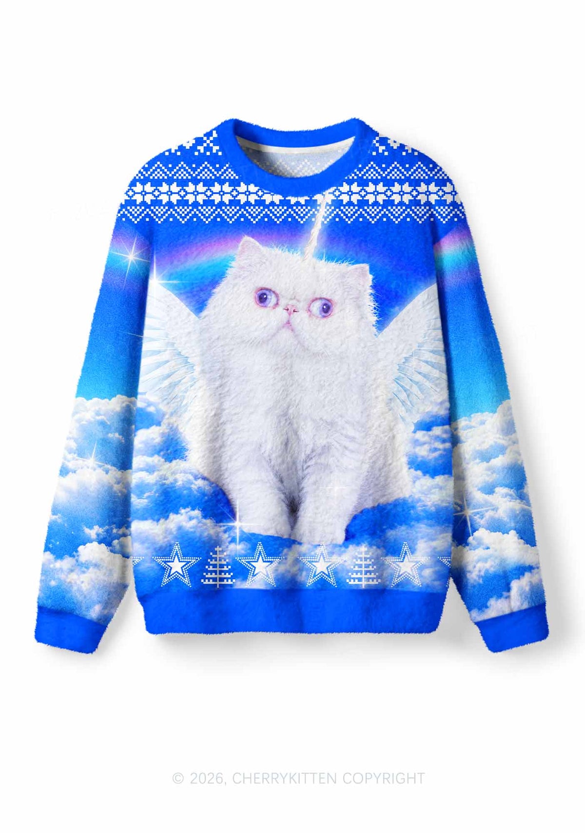 White Angel Unicorn Cat Y2K Knit Sweatshirt Cherrykitten