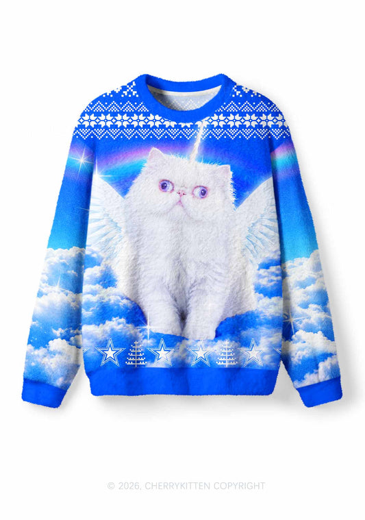 White Angel Unicorn Cat Y2K Knit Sweatshirt Cherrykitten