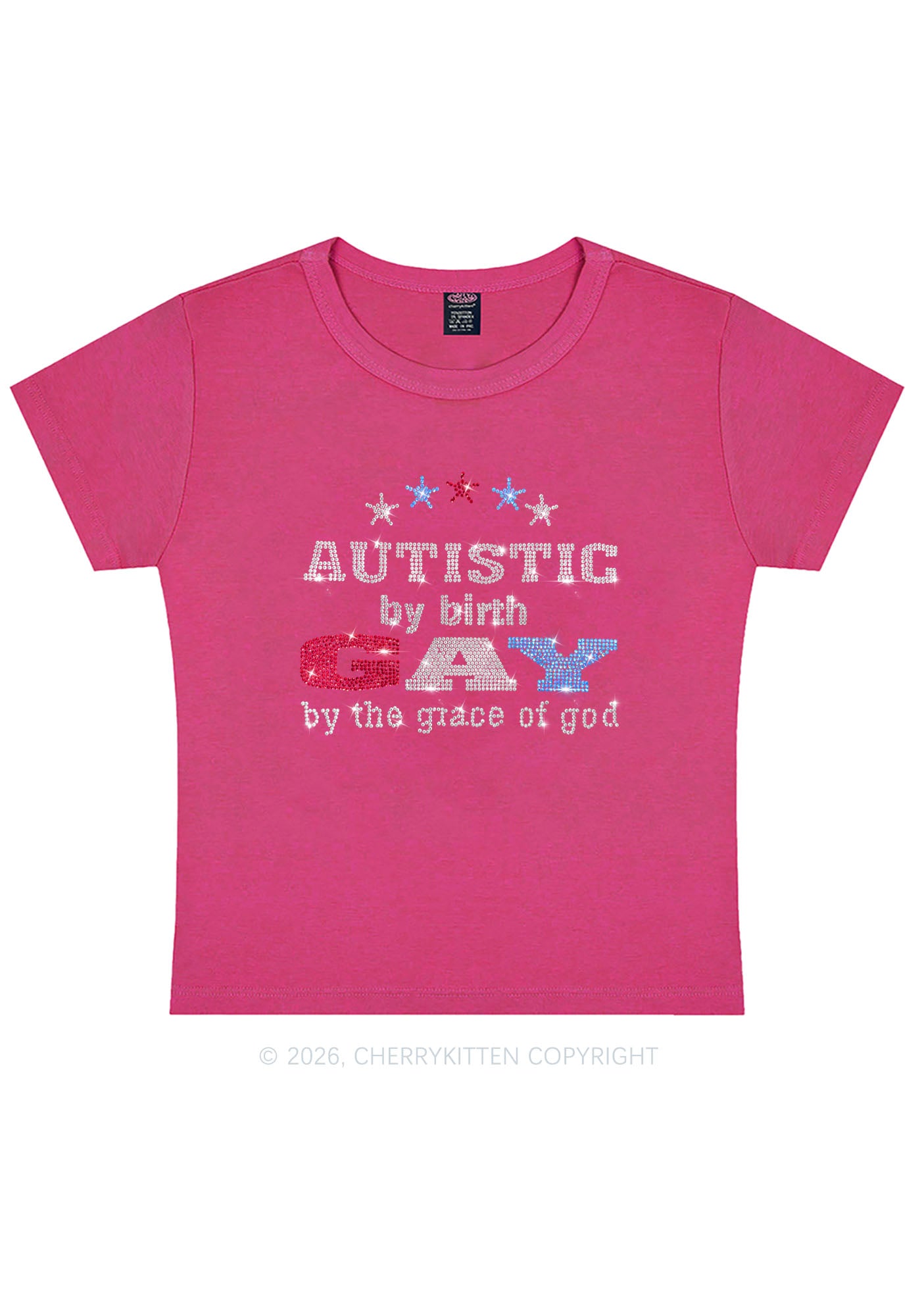 Rhinestone Autistic Gay Pride Y2K Baby Tee Cherrykitten