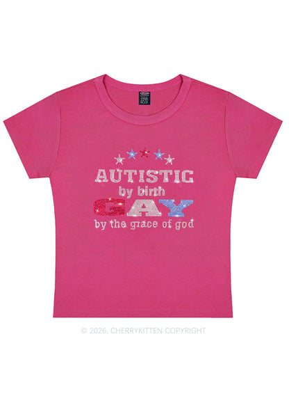 Rhinestone Autistic Gay Pride Y2K Baby Tee Cherrykitten