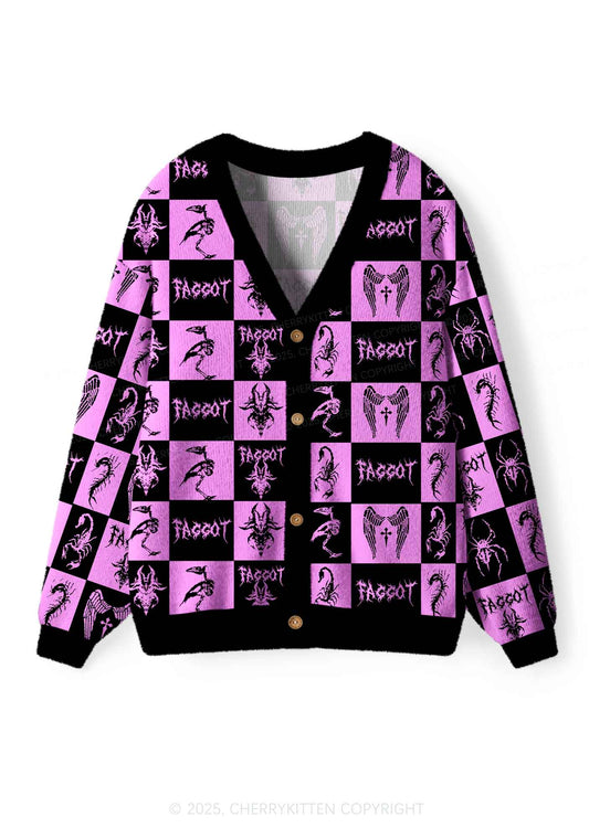 Purple Punk Faggot Pride Y2K Christmas Cardigan Knit Sweatshirt Cherrykitten