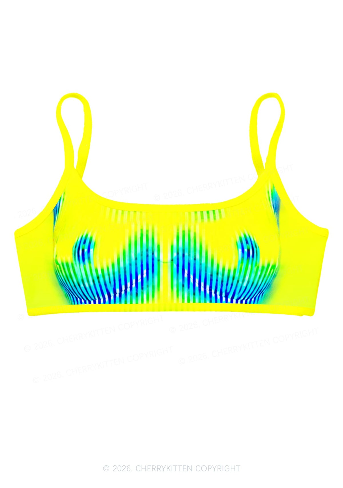 Yellow Thermal Female Body Y2K Print Super Crop Cami Cherrykitten