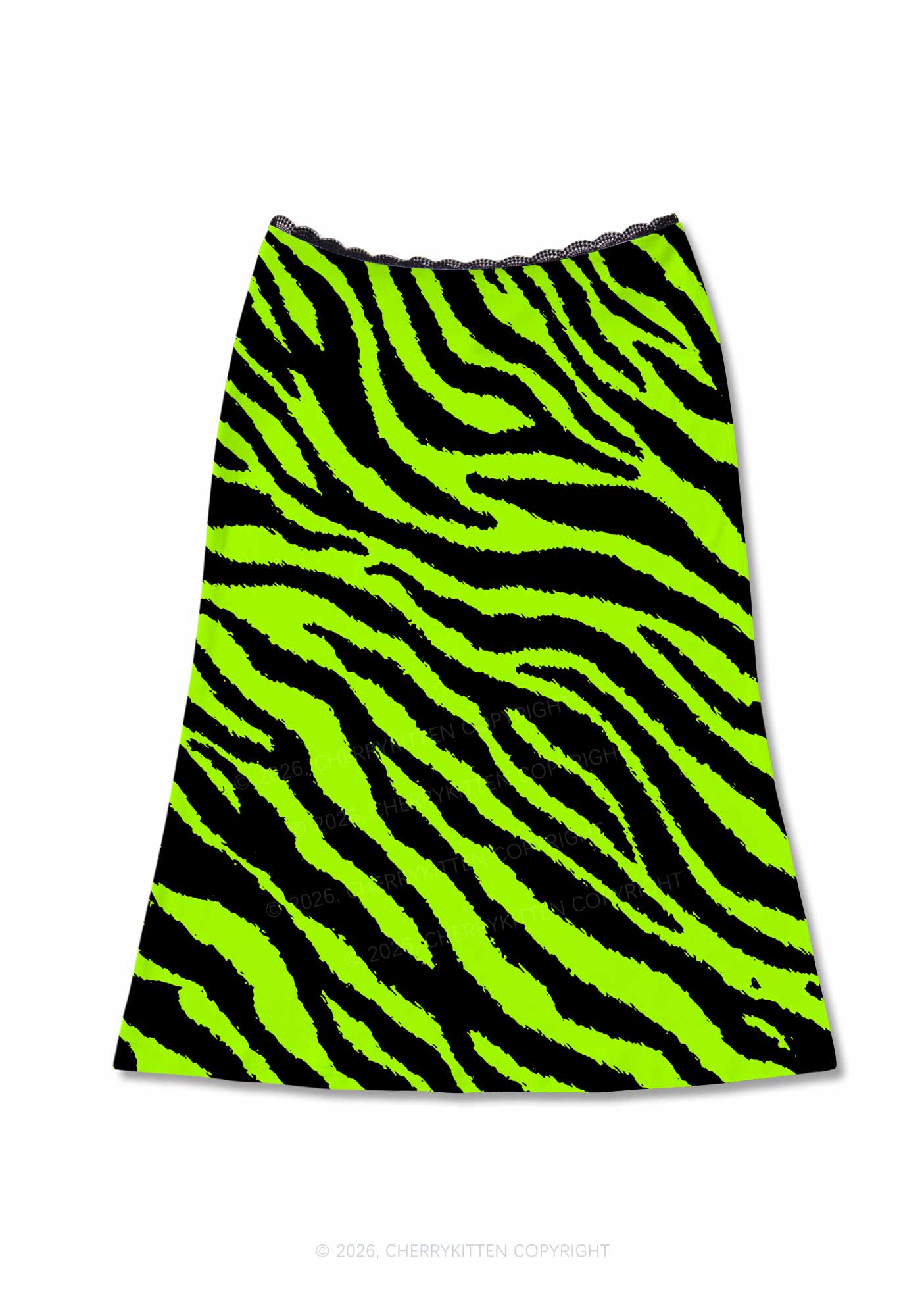 Green Zebra Y2K Print Midi Skirt Cherrykitten