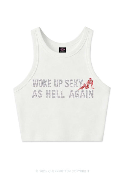 Rhinestone Woke Up Sexy Y2K Crop Tank Top Cherrykitten
