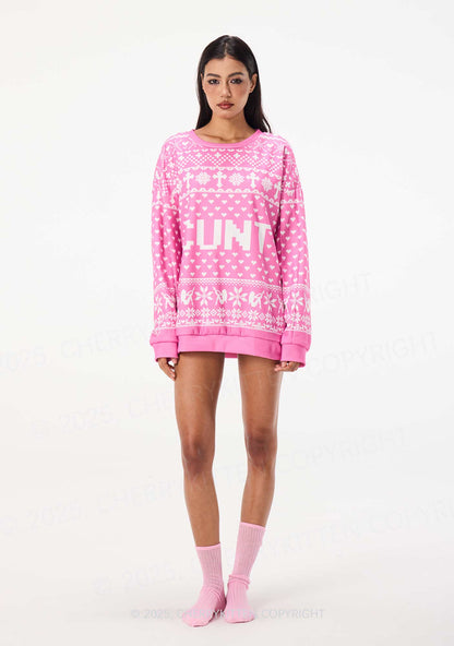 Pink Cxxt Y2K Christmas Knit Sweatshirt Cherrykitten