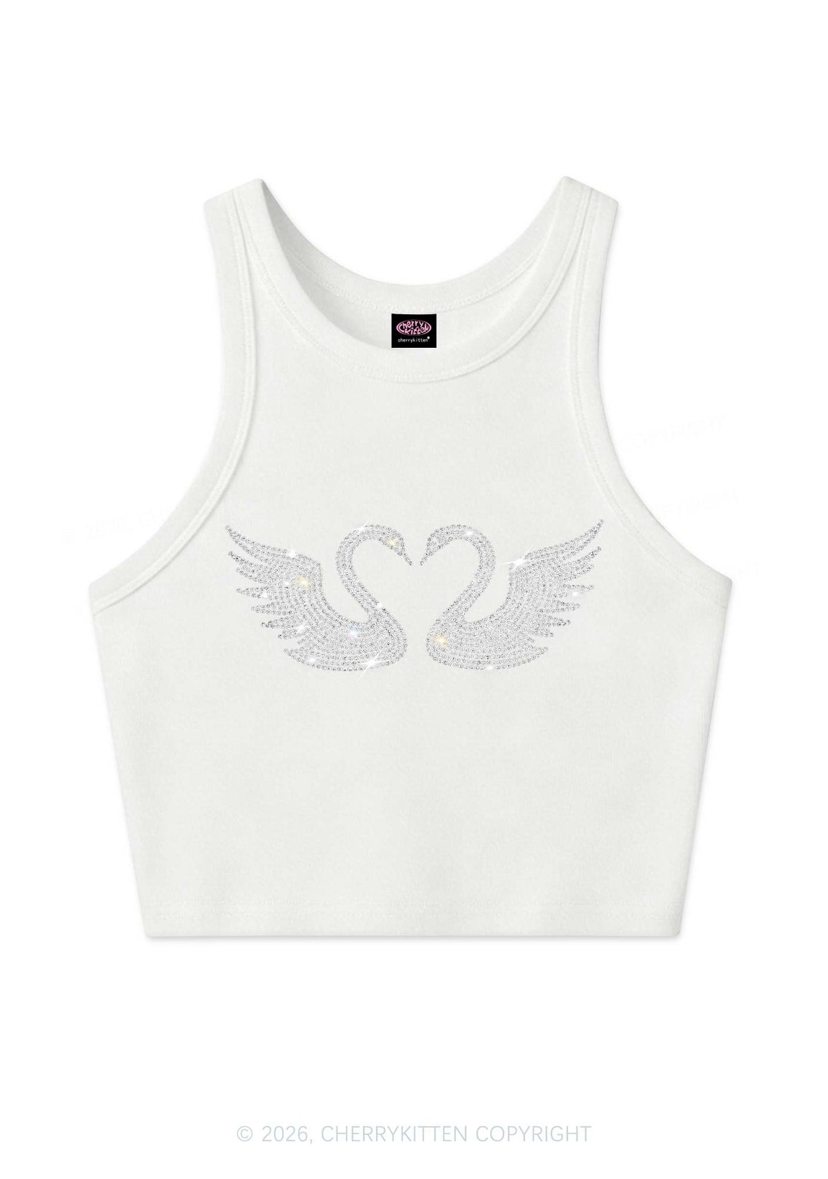 Rhinestone Swans Y2K Crop Tank Top Cherrykitten