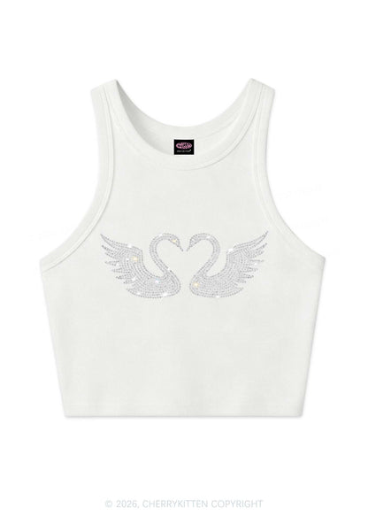 Rhinestone Swans Y2K Crop Tank Top Cherrykitten