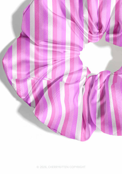 Pink Vertical Stripe Y2K Hair Scrunchie Cherrykitten