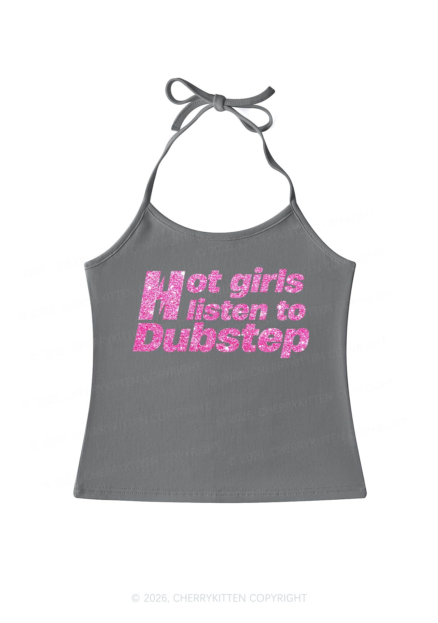 Glitter Hot Girls Listen To Dubstep Y2K Halter Neck Cami Cherrykitten