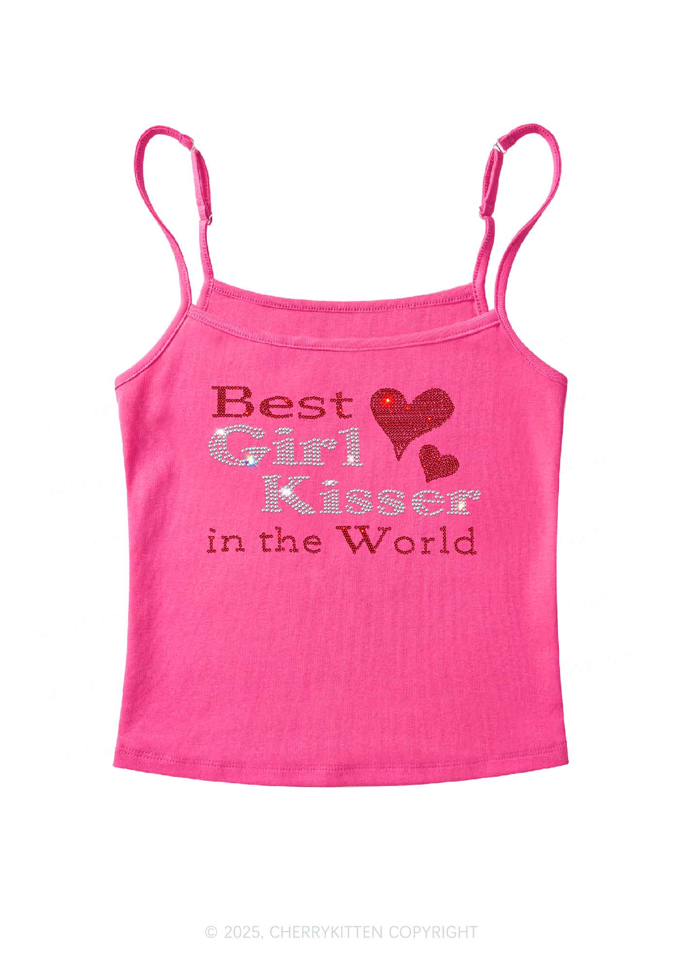 Rhinestone Best Girl Kisser Pride Y2K Spaghetti Strap Cami Cherrykitten