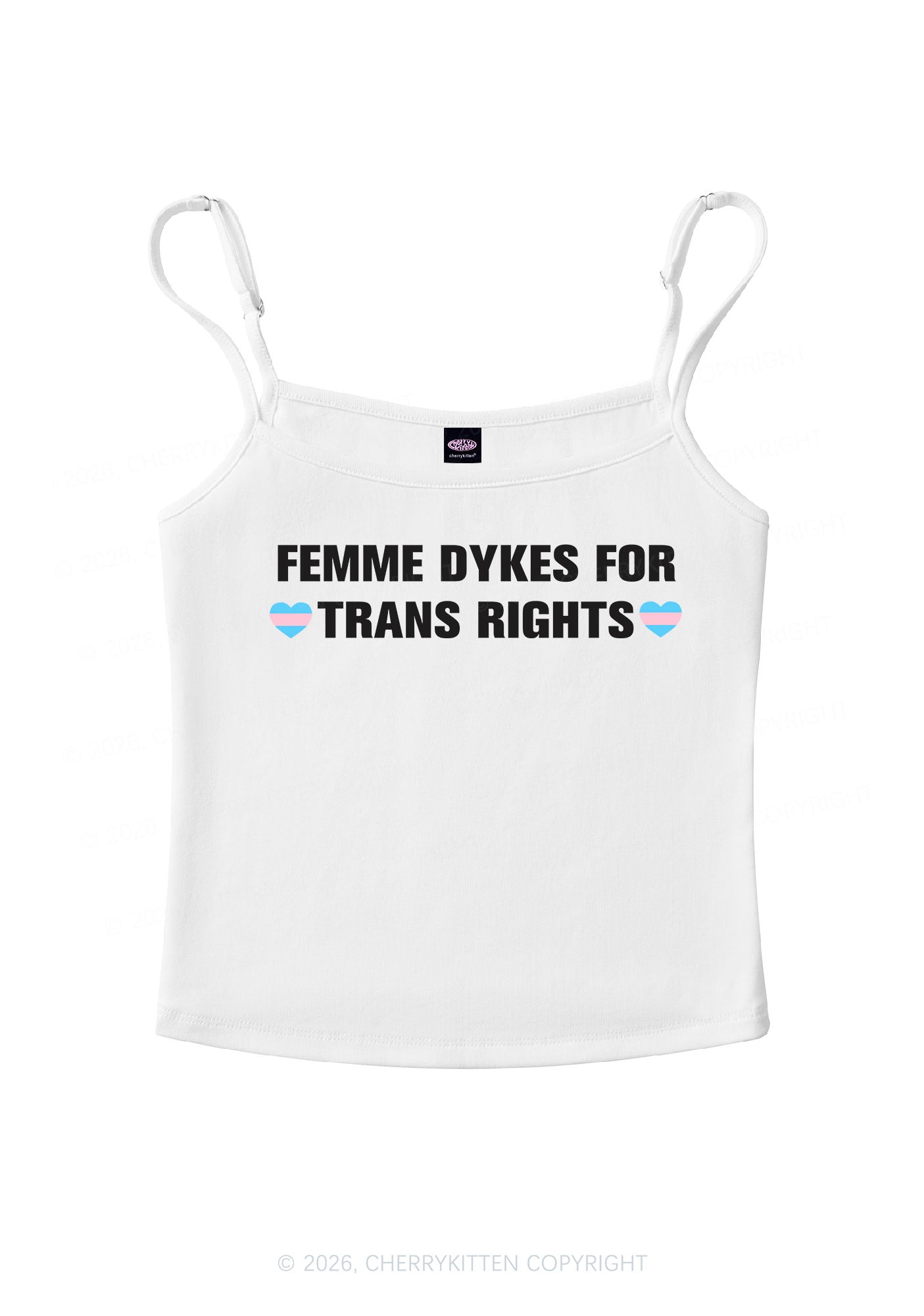 Femme Dykes For Trans Rights Pride Y2K Spaghetti Strap Cami Cherrykitten