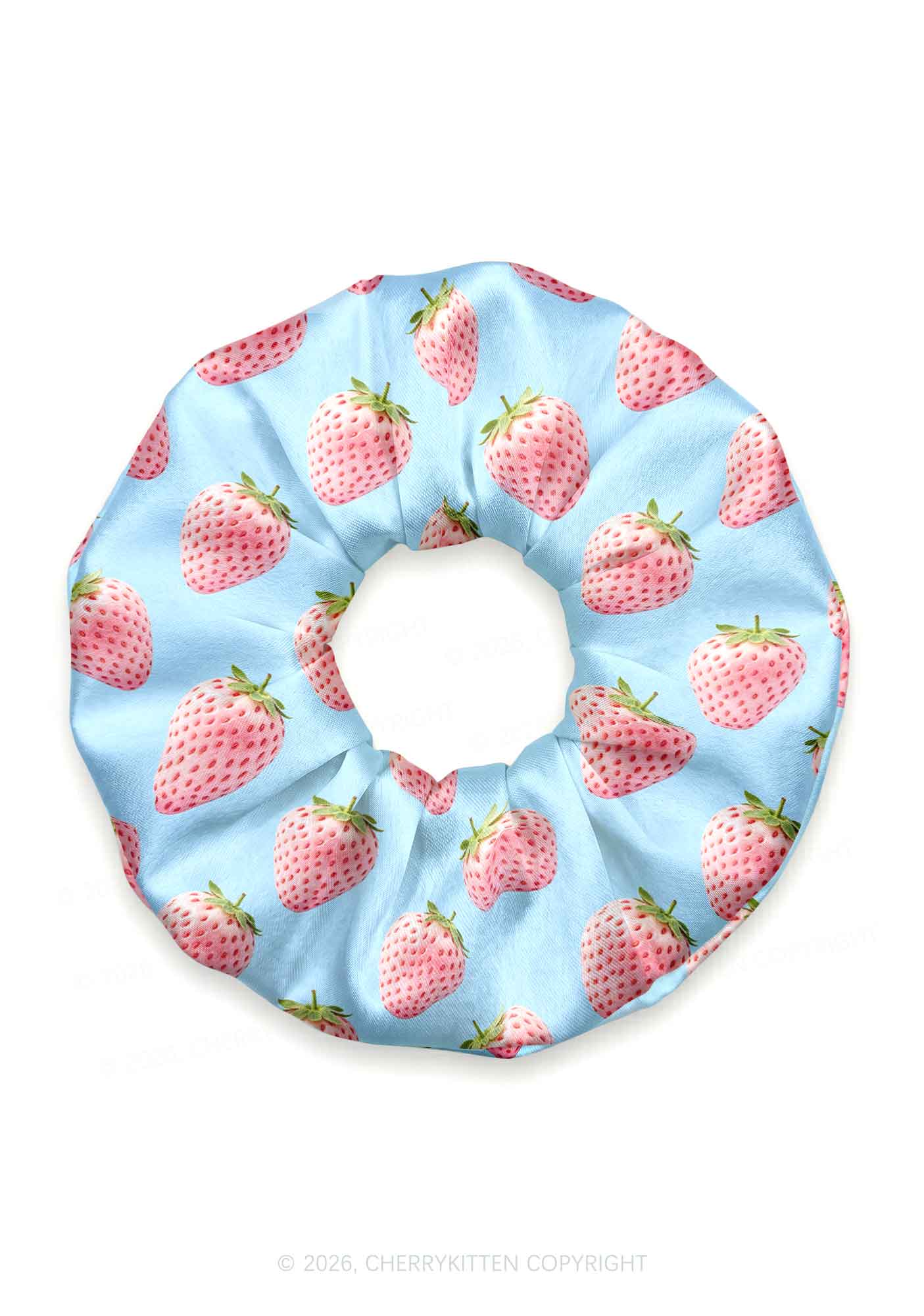 Pastel Pink Strawberry Y2K Hair Scrunchie Cherrykitten