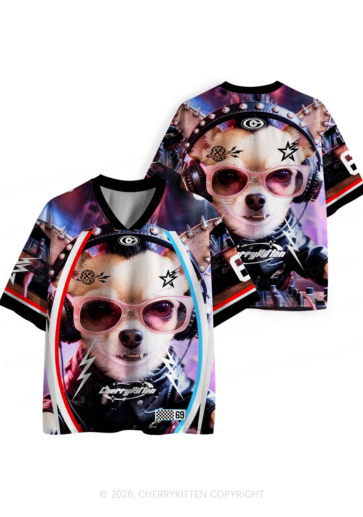 Punk Rock Chihuahua DJ Y2K Sport Jersey Shirts Cherrykitten