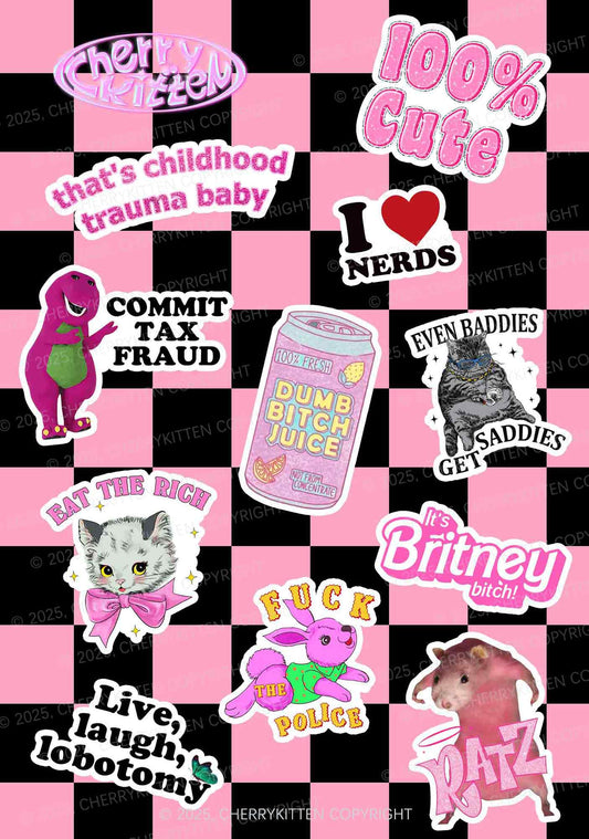 Cherrykitten Favorites Pink Y2K Stickers Pack Of 11