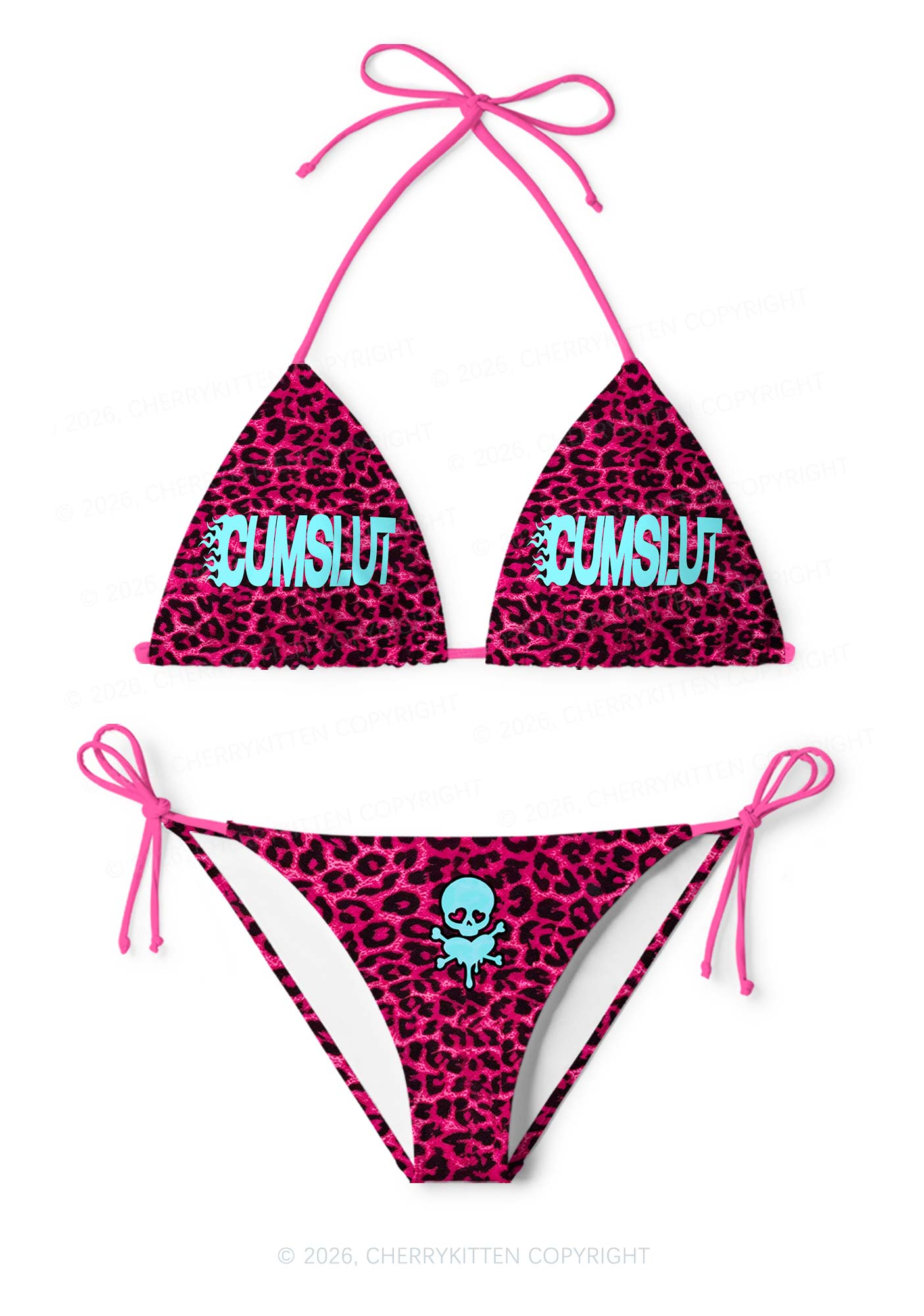 Cxmslxt Hot Pink Leopard Y2K Print Bikini Set Cherrykitten
