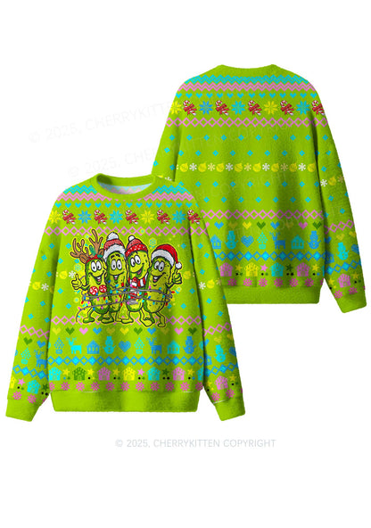 Cheerful Pickles Y2K Christmas Knit Sweatshirt Cherrykitten