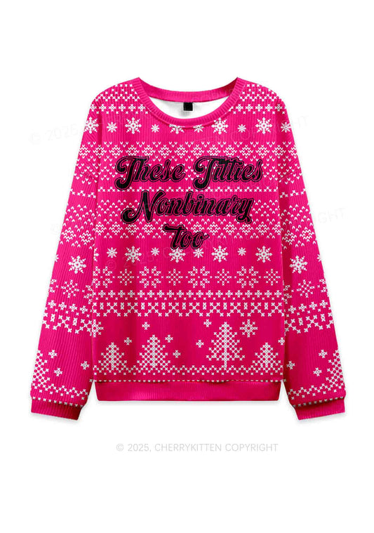 Txtties Nonbinary Too Y2K Christmas Knit Sweatshirt Cherrykitten