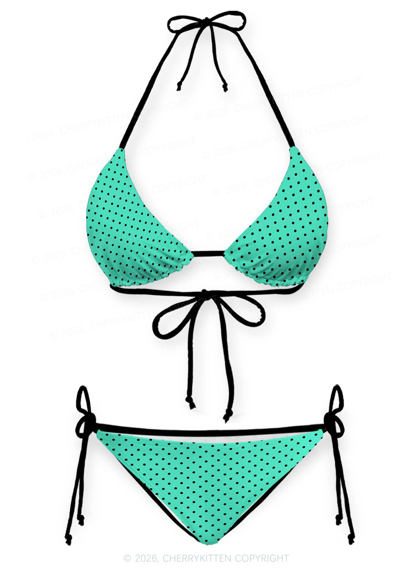 Black Dots On Aqua Green Y2K Print Bikini Set Cherrykitten
