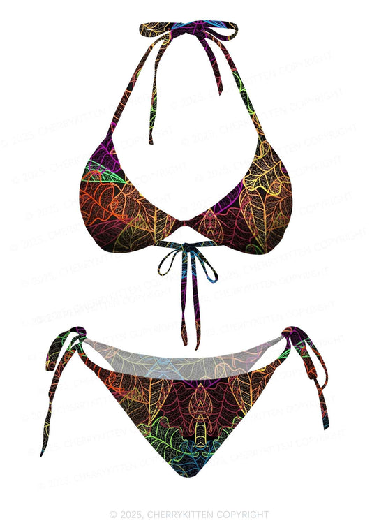 Rainbow Leaf Veins Y2K Print Bikini Set Cherrykitten
