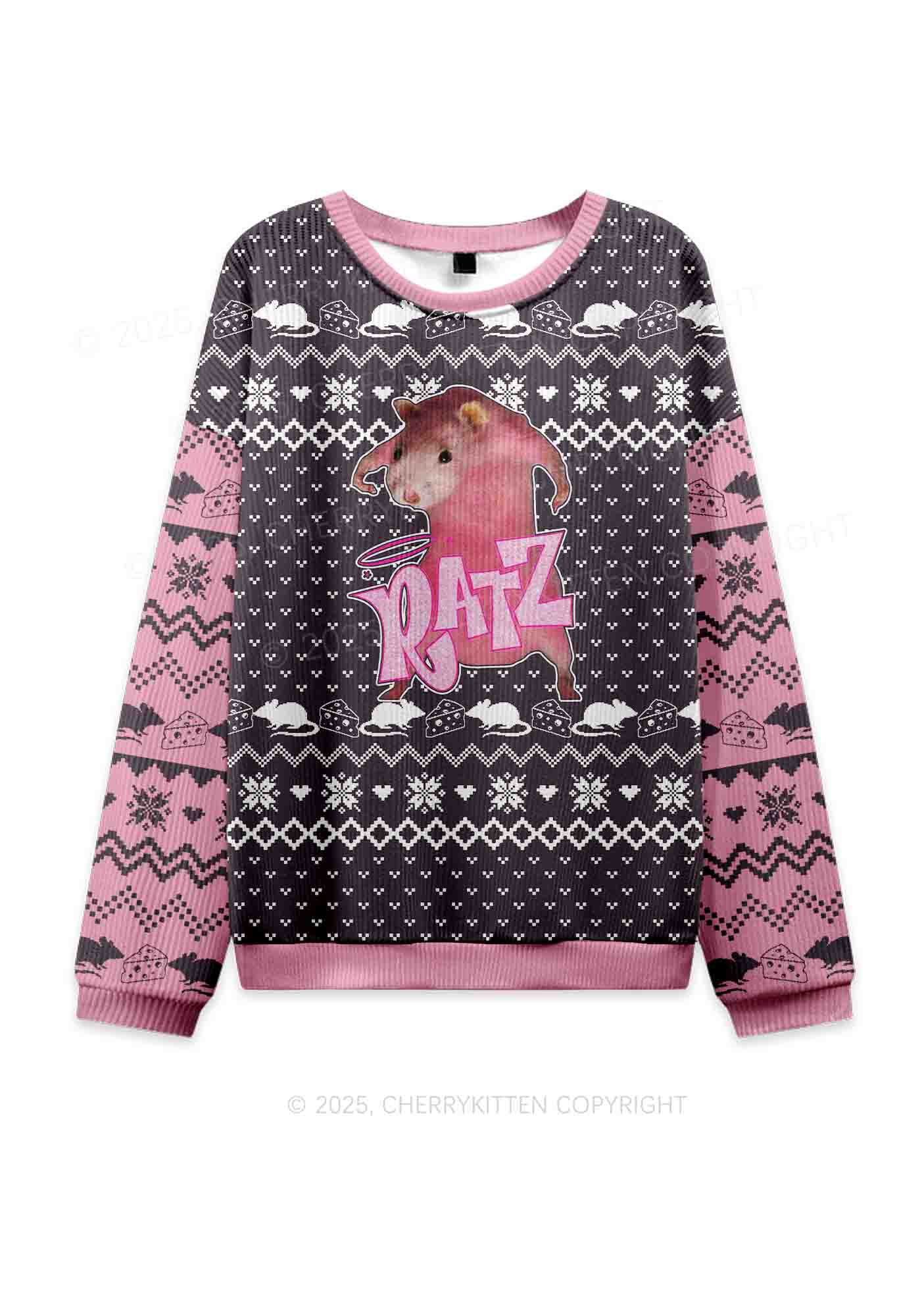 Pink Ratz Y2K Christmas Knit Sweatshirt Cherrykitten