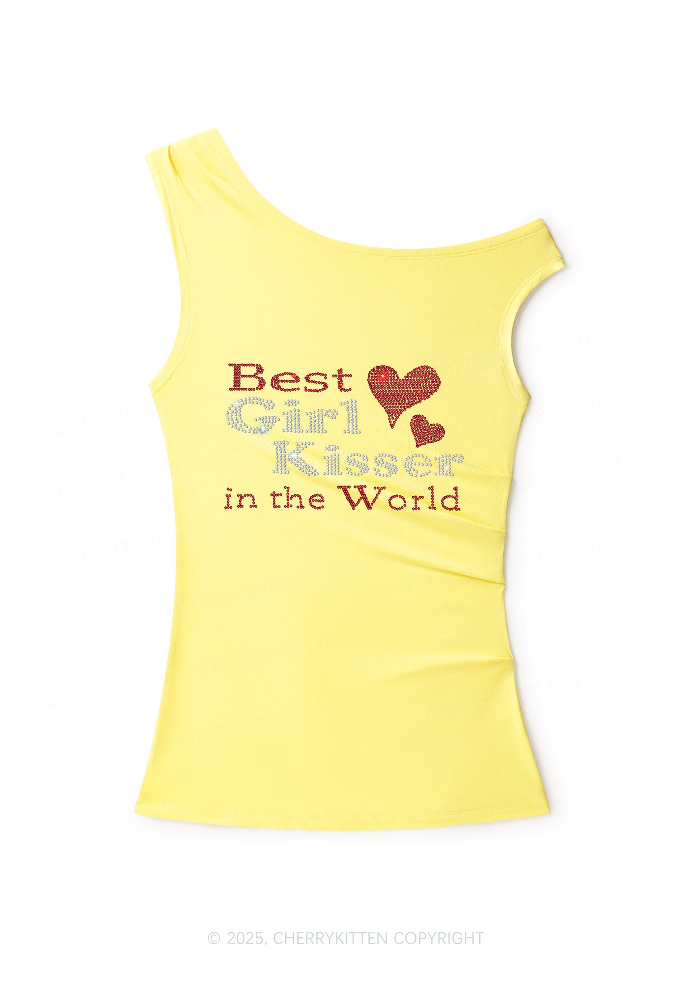 Rhinestone Best Girl Kisser Pride Y2K Off Shoulder Tank Top Cherrykitten