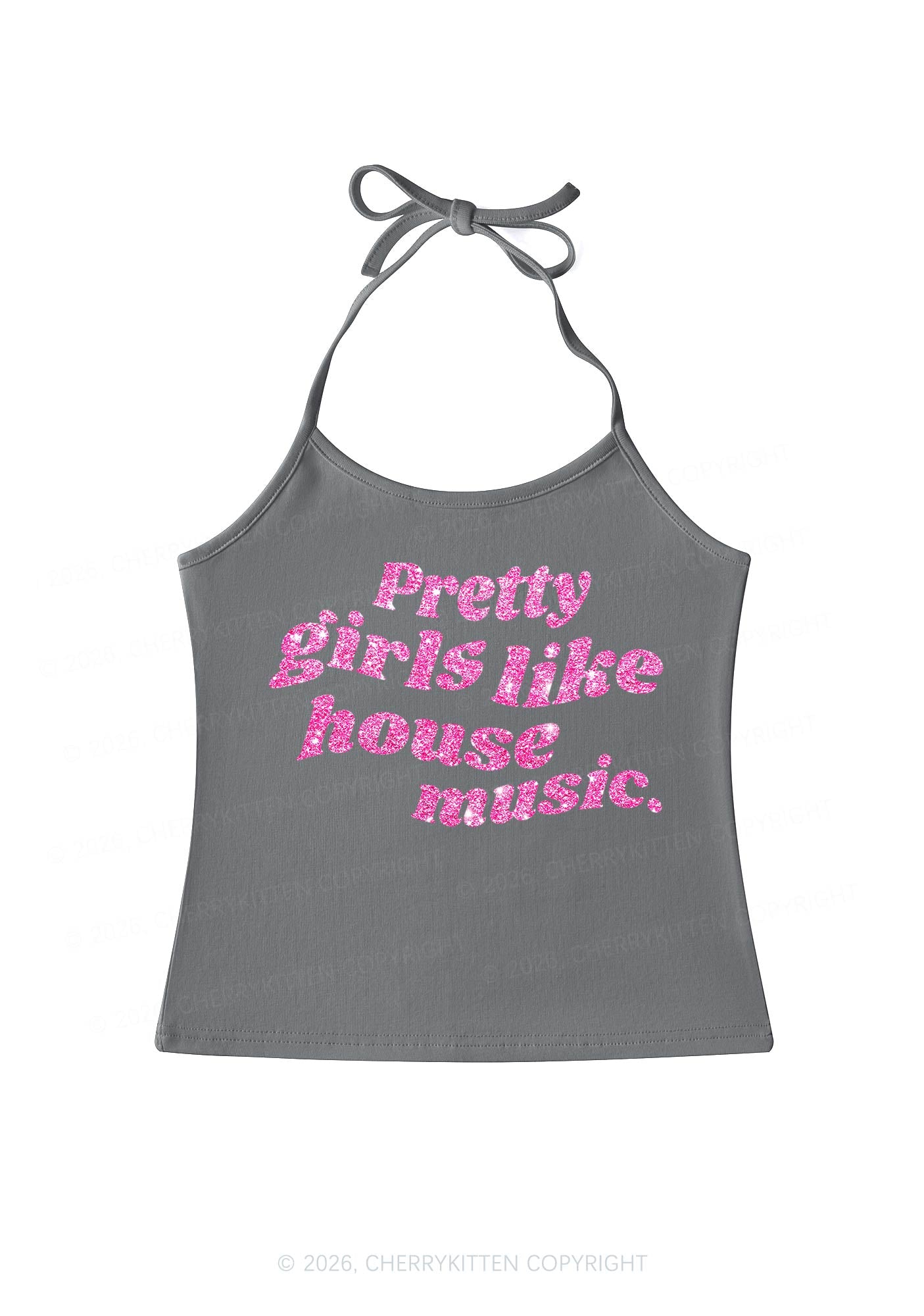 Glitter Pretty Girls Like House Music Y2K Halter Neck Cami Cherrykitten