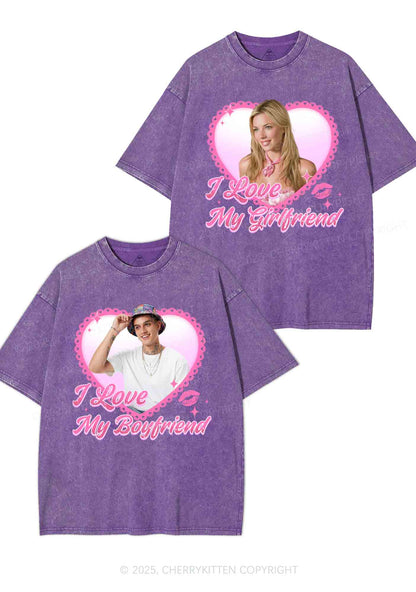 Custom Love My GF BF Photo Y2K Valentine's Day Washed Tee Cherrykitten