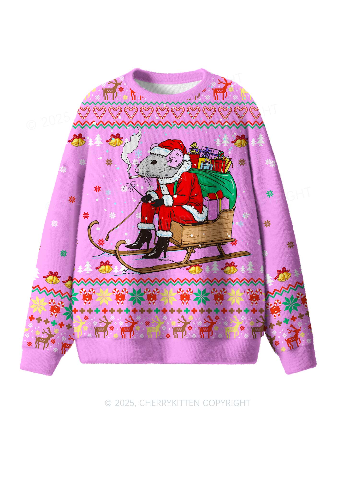 Santa Rat Sledder Y2K Christmas Knit Sweatshirt Cherrykitten