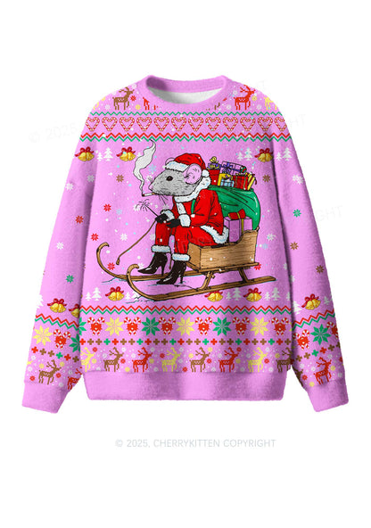 Santa Rat Sledder Y2K Christmas Knit Sweatshirt Cherrykitten