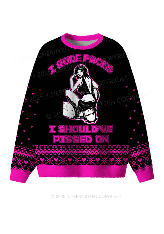 Hot Pink I Rode Faces Y2K Christmas Knit Sweatshirt Cherrykitten