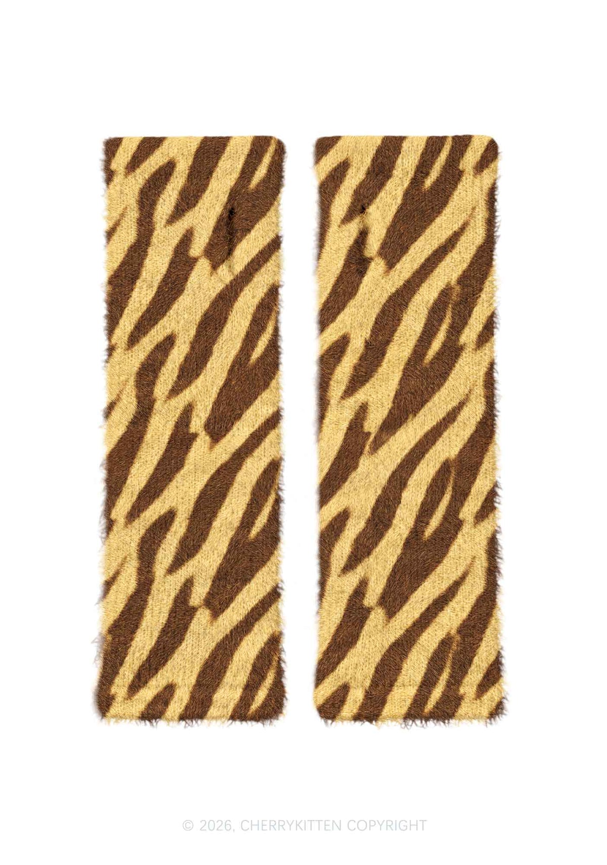 Khaki Tiger Stripe Y2K Print Fuzzy Arm Warmers Cherrykitten