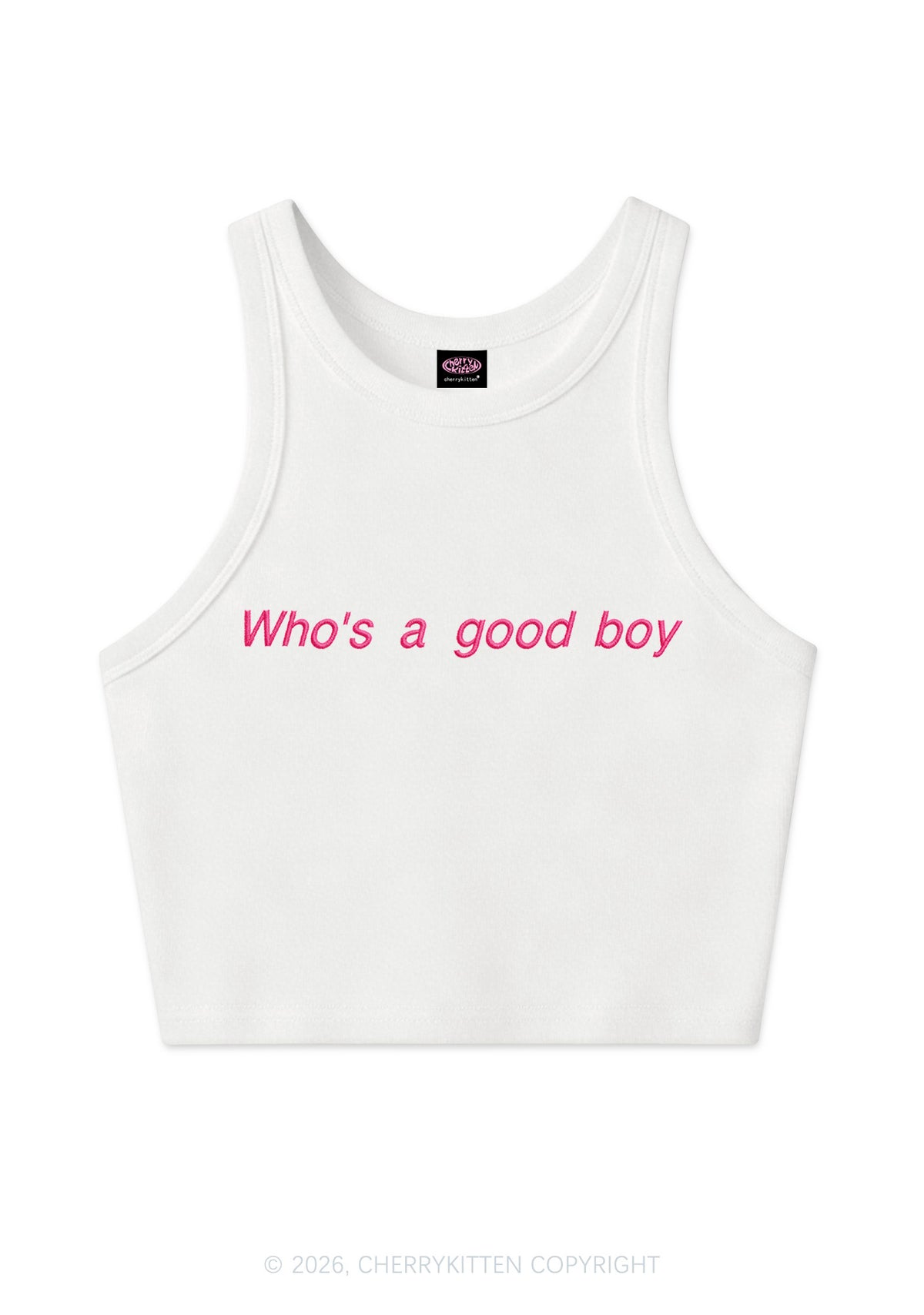 Embroidered Whos A Good Boy Y2K Crop Tank Top Cherrykitten
